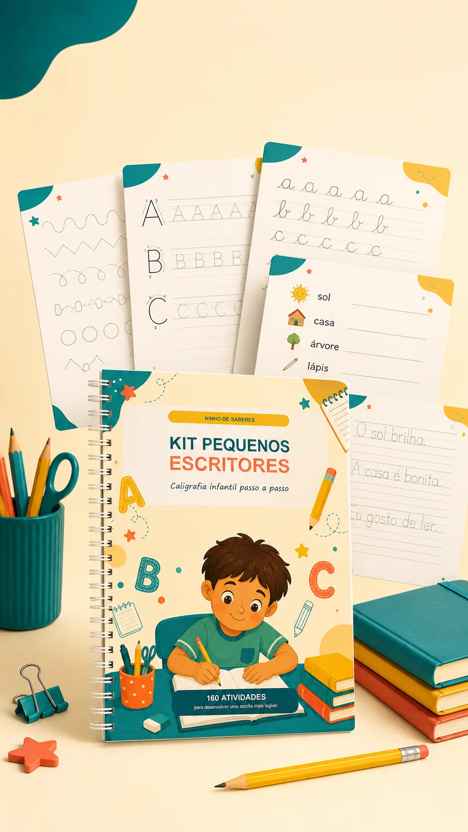 Kit Pequenos Escritores com exemplos de páginas internas